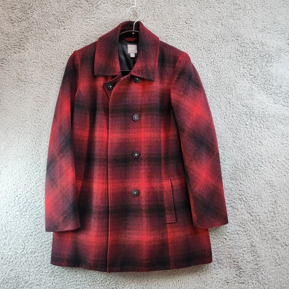 J-Jill Coat Woman's Size Small Petite Buttons Pockets Red & Black Wool Blend - Picture 1 of 11